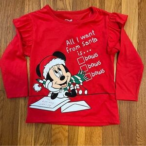 Disney Red Long Sleeve Kids Tee with Minnie Mouse Santa Design